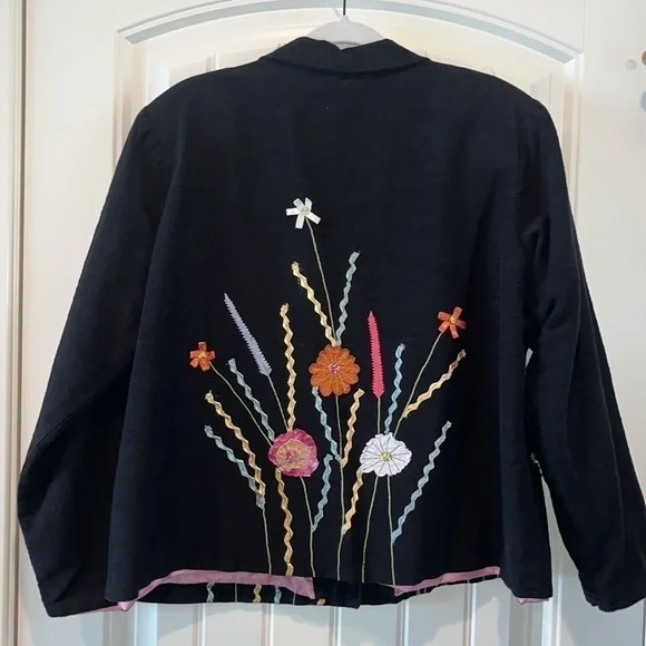 Vintage black floral wearable art blazer jacket sz XL boho hippie mixed media - Picture 8 of 9
